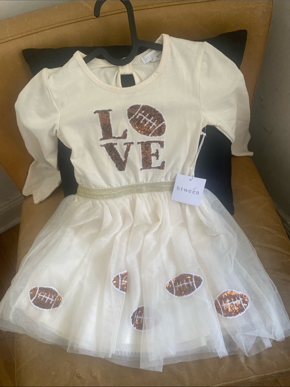 btween Cream Tulle Dress with Football Sequin Accents